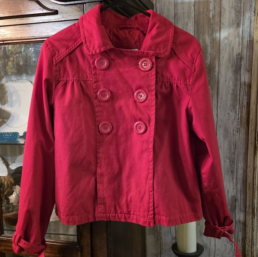 No Boundaries Red Double-Breasted Pea Coat (Jr-11-13)